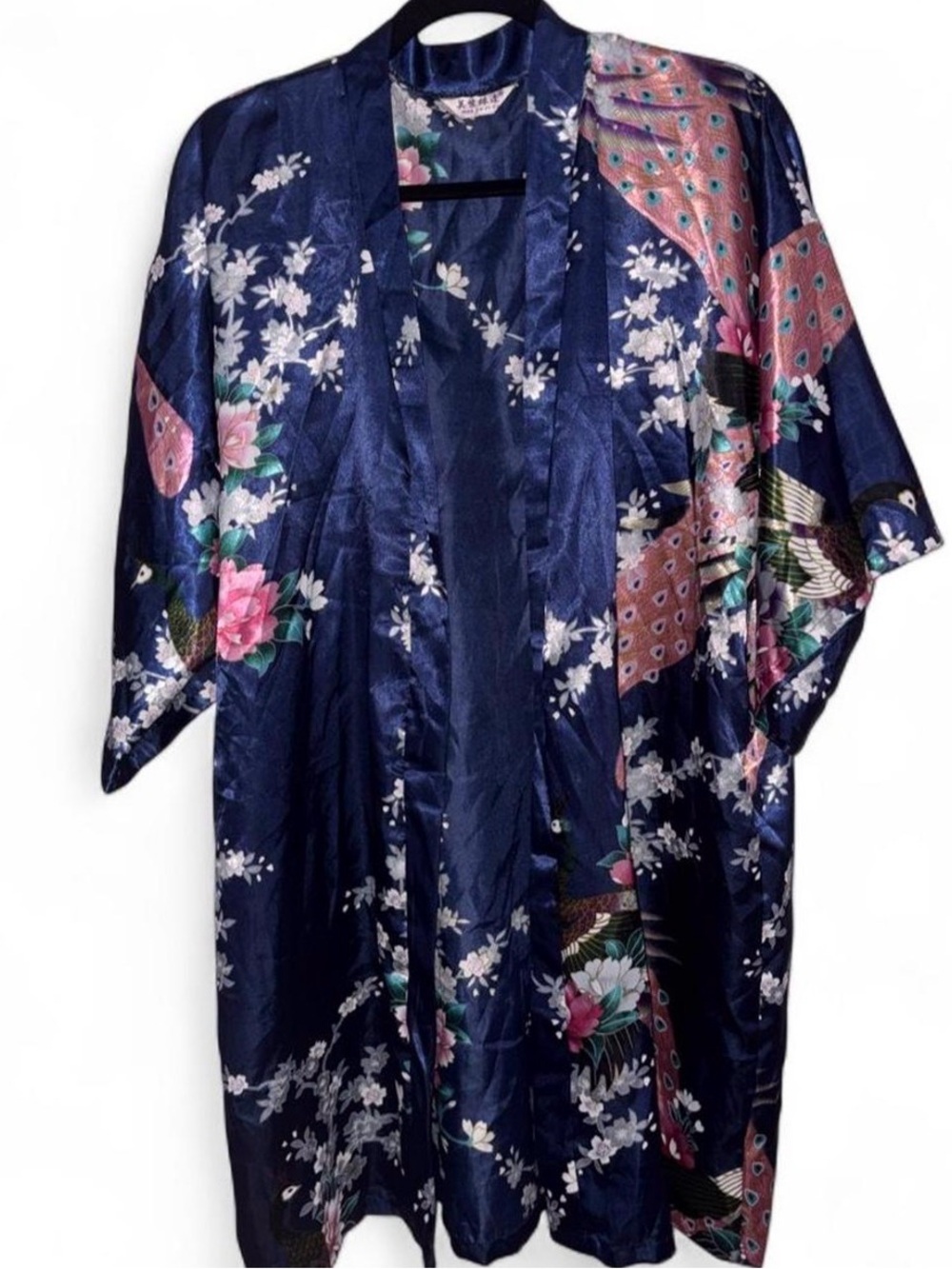 Navy Floral & Peacock Kimono-Style Robe 🦚🌸